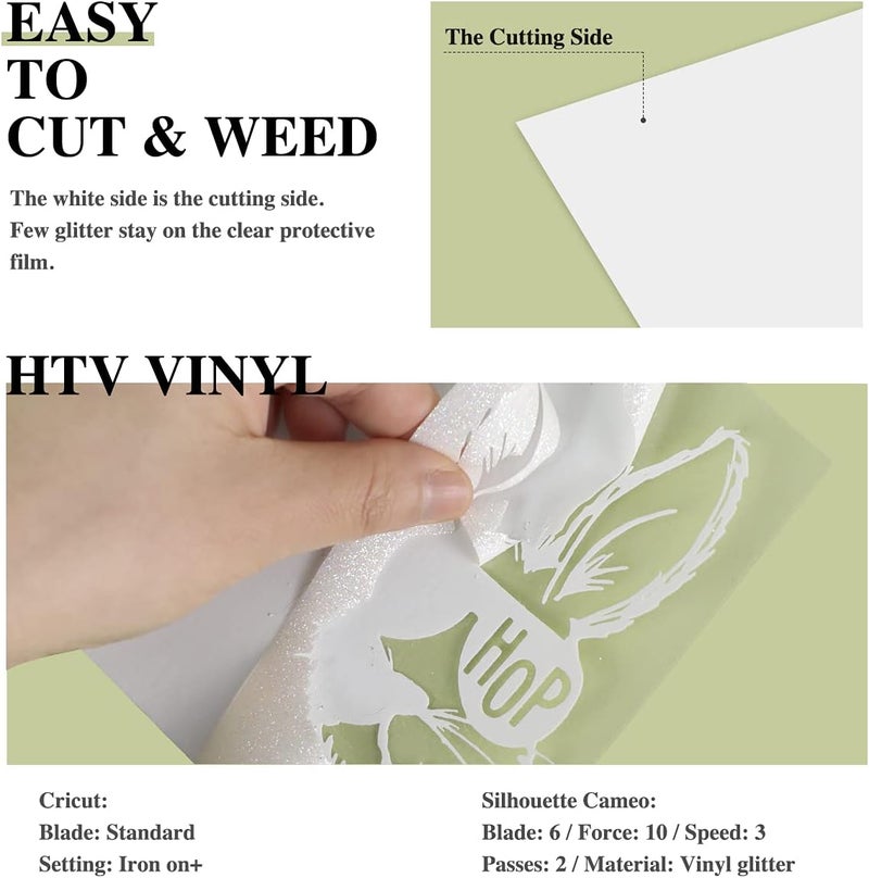 HTVRONT Rainbow White Glitter HTV Vinyl Roll-12" x 6 FT White Glitter Heat Transfer Vinyl Bundle, White Glitter Iron on Vinyl for All Cutting Machines - Image 3